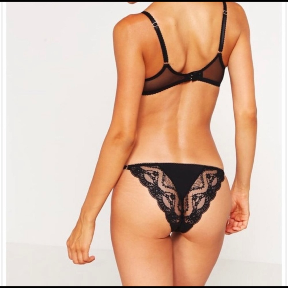 NWT L’Agent by AP Julina Black Lace Tanga Brief M
